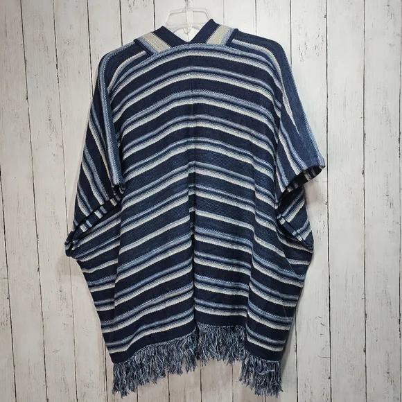 Ralph Lauren LRL Black Label Blue Striped Cotton Fringed Cardigan Size S/M. - Picture 15 of 15